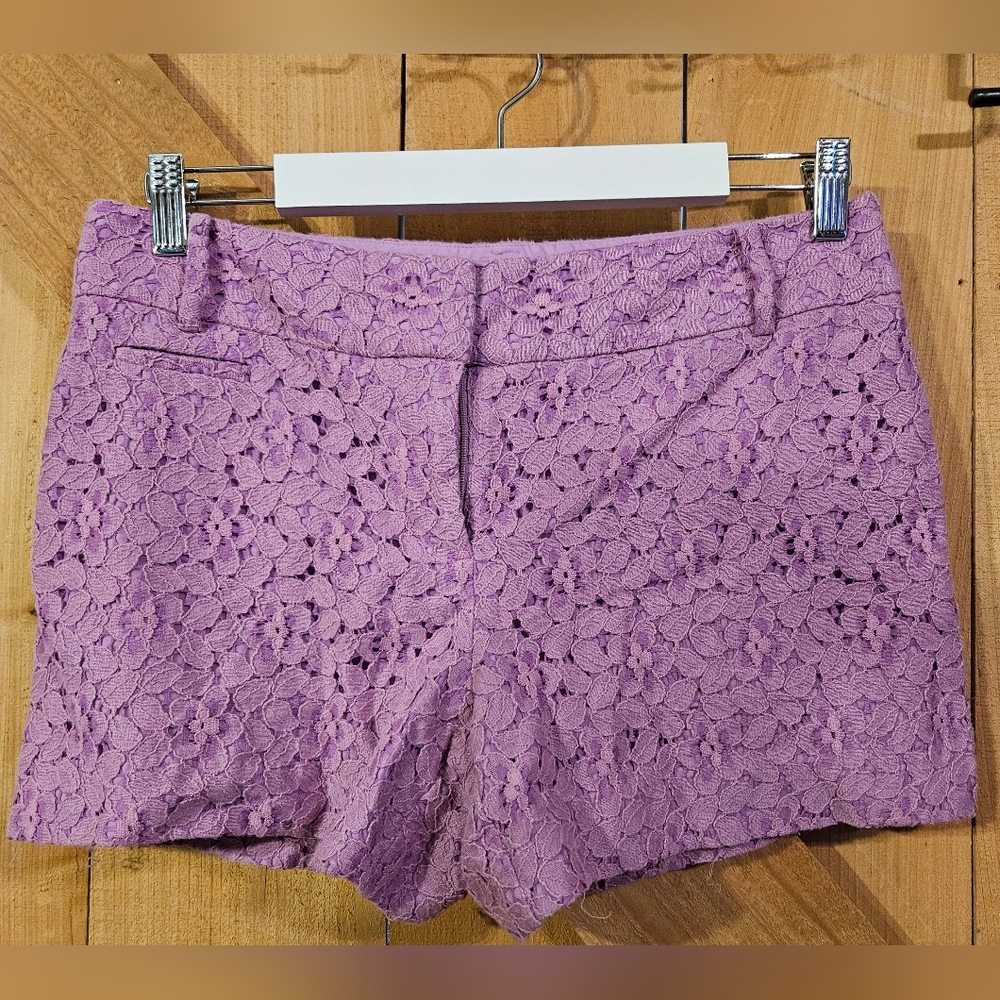 LOFT Lavender Floral Lace High-Waist Shorts